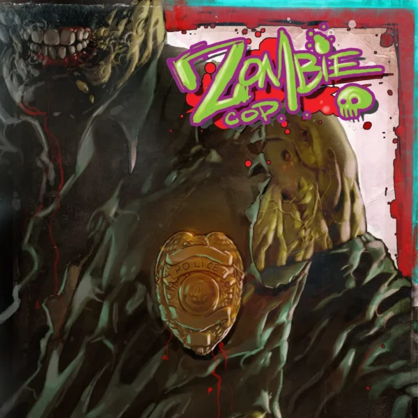 Zombie cop cover showing a zombie in a police uniform and badge